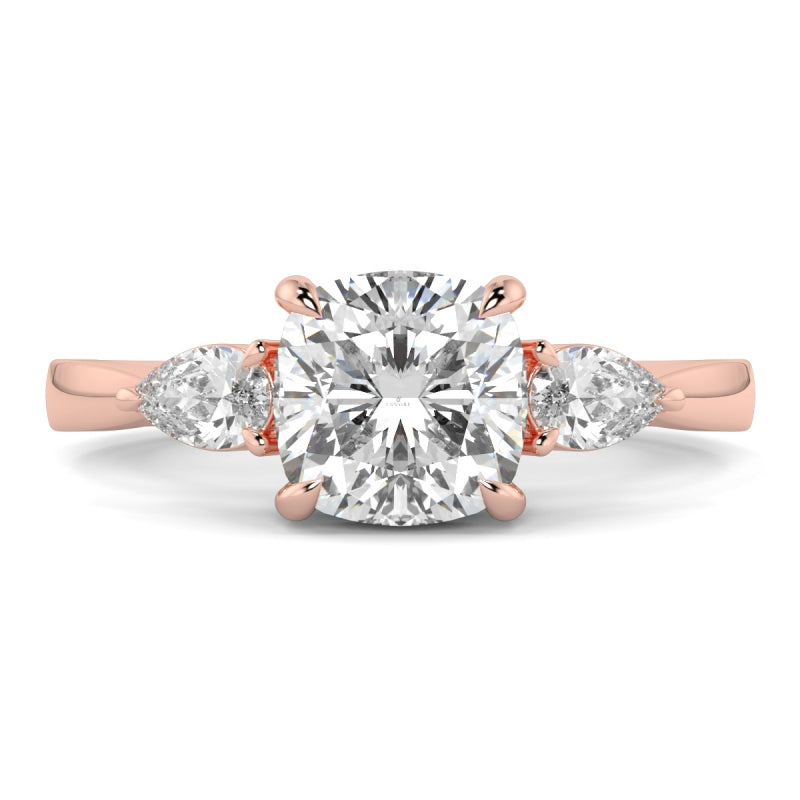 Cushion 3 Stone Pear Sides Ring