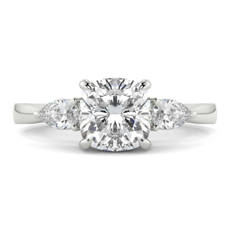 Cushion 3 Stone Pear Sides Ring