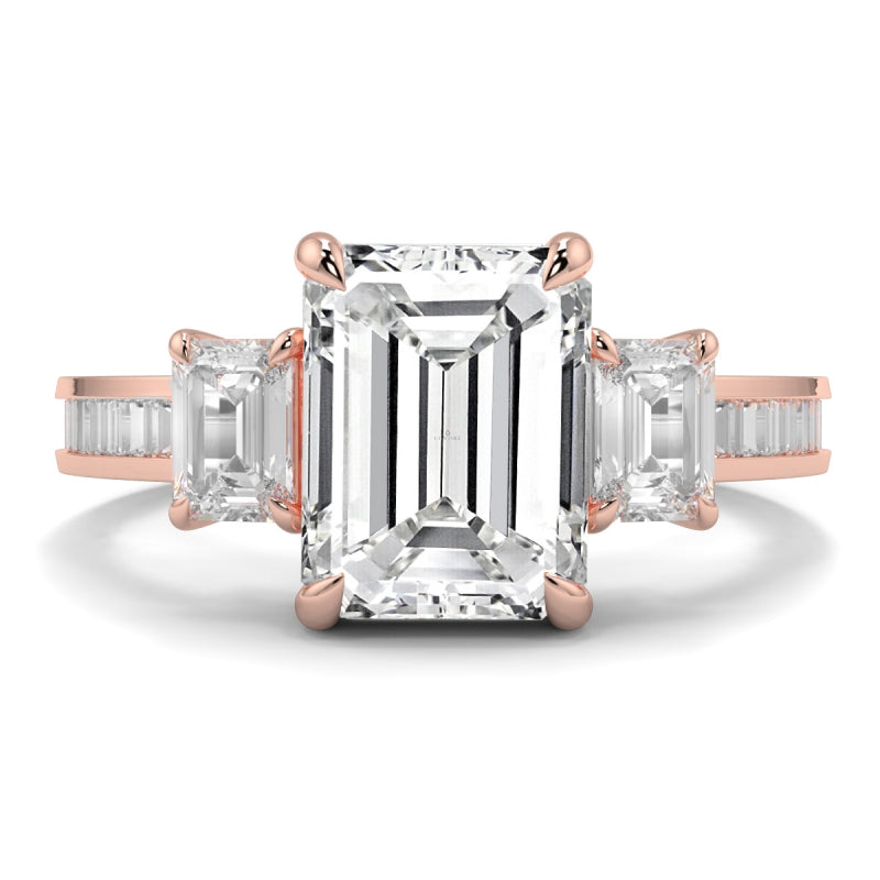 Emerald 3 Stone Baguette Sides Ring
