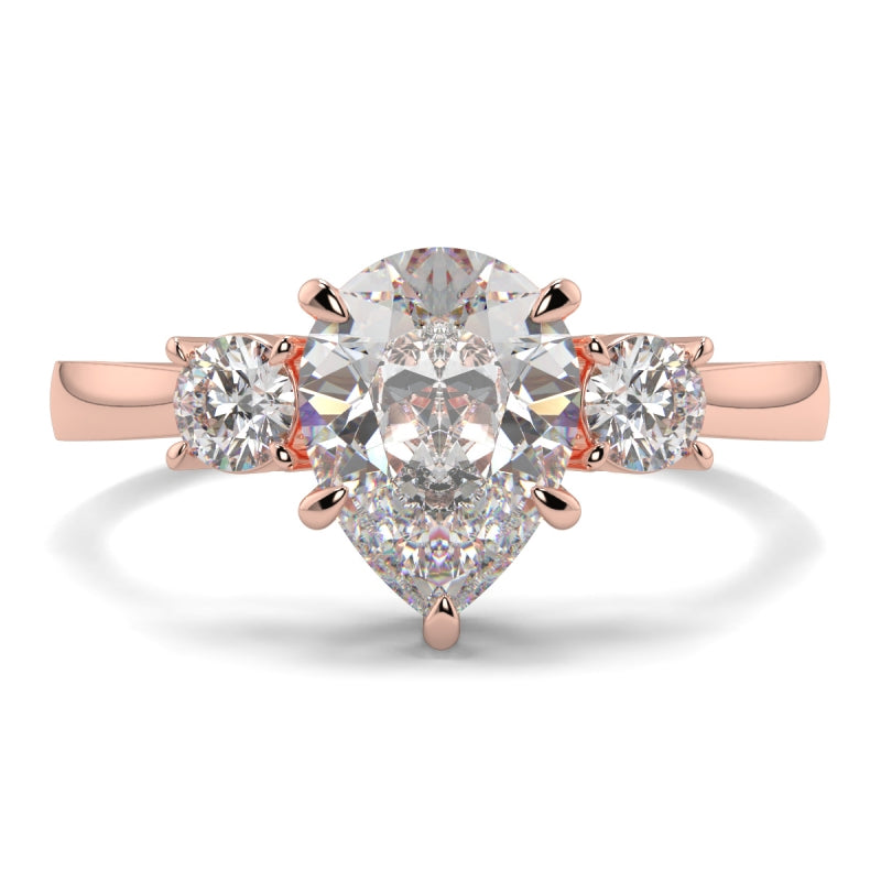 Pear 3 Stone Round Sides Ring