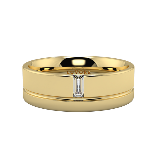 Gents Emerald Cut Diamond Wedding Two Tone Matte Finish Bands