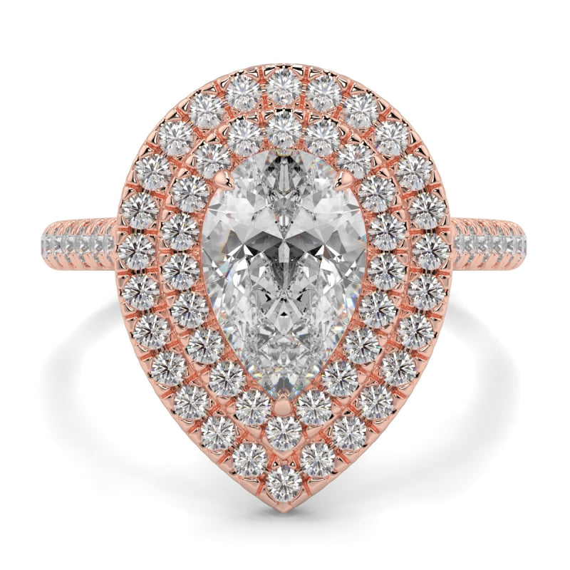 Double Halo Pear Shape Ring