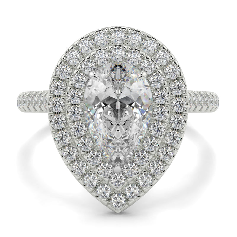 Double Halo Pear Shape Ring