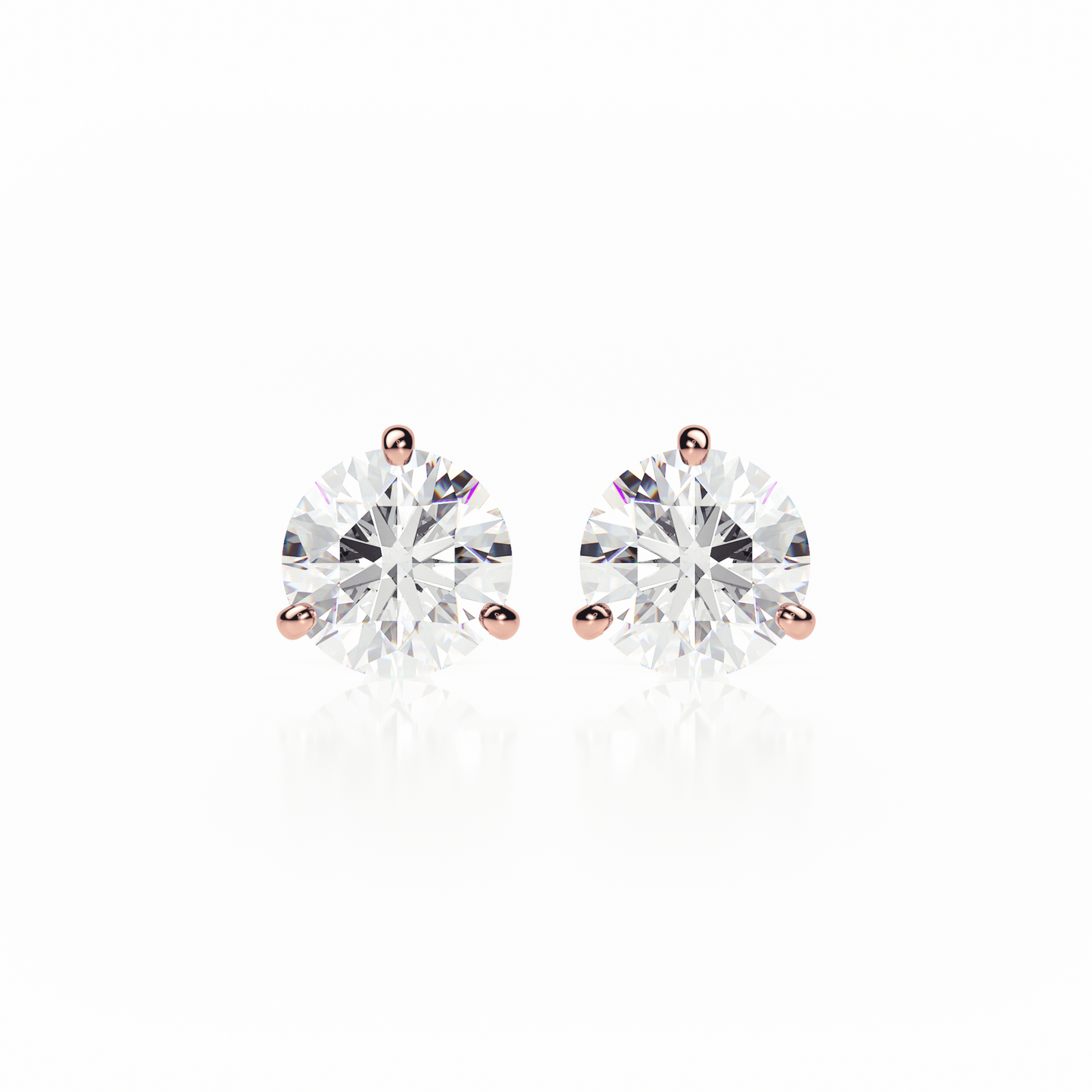 3 Claw Butterfly - Round Shape - Diamond Stud Earrings