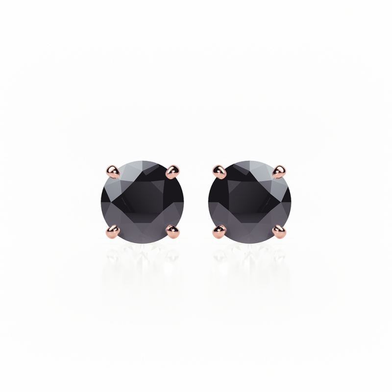Black Diamond Earrings 0.20 CTW Studs 4 CLAW 18K Rose Gold - SCREW