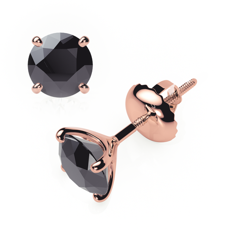 Black Diamond Earrings 0.20 CTW Studs 4 CLAW 18K Rose Gold - SCREW