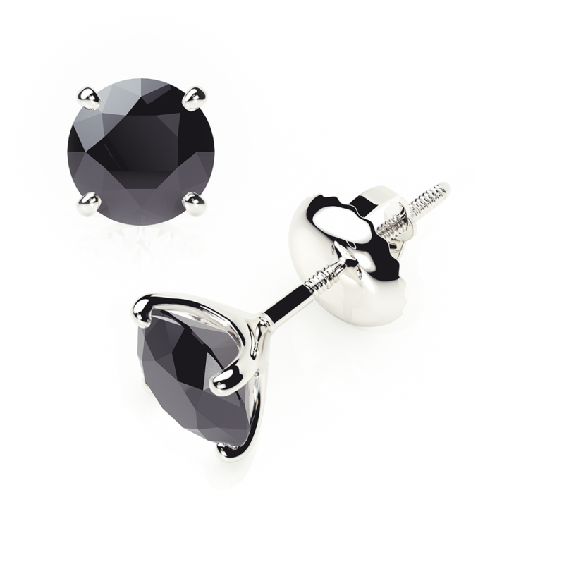 Black Diamond Earrings 0.20 CTW Studs 4 CLAW 18K Rose Gold - SCREW