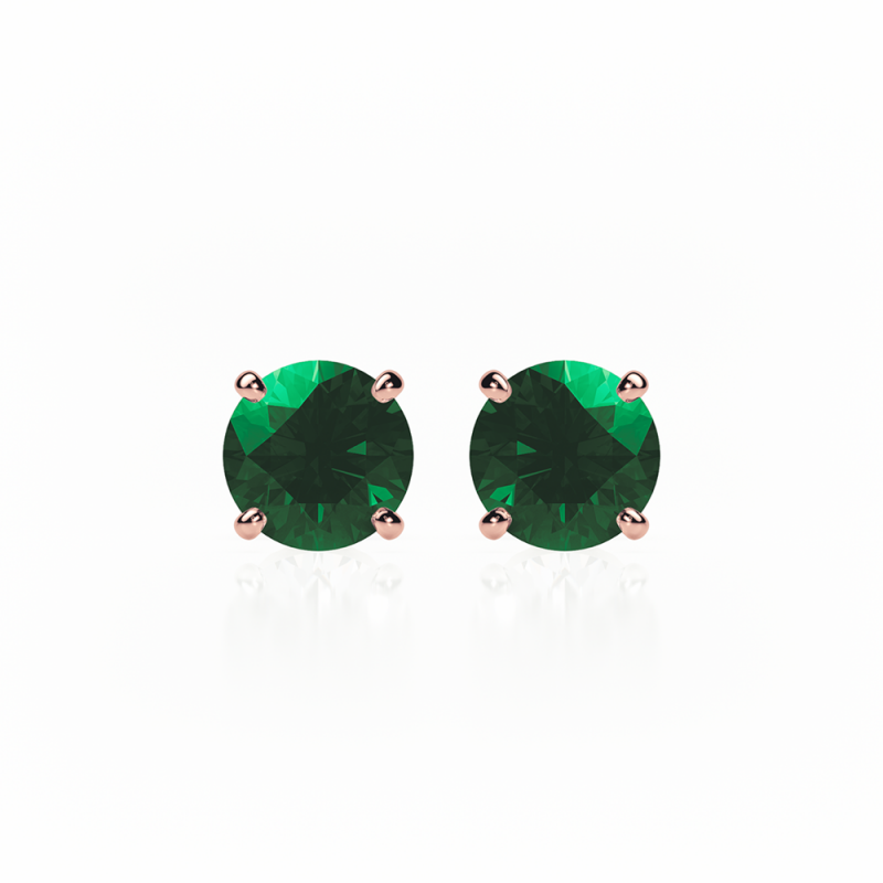 Emerald Earrings 0.20 CTW Studs 4 CLAW 18K Rose Gold - SCREW