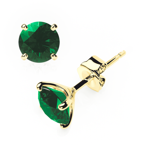 Emerald Earrings 0.20 CTW Studs 4 CLAW 18K Rose Gold - BUTTERFLY