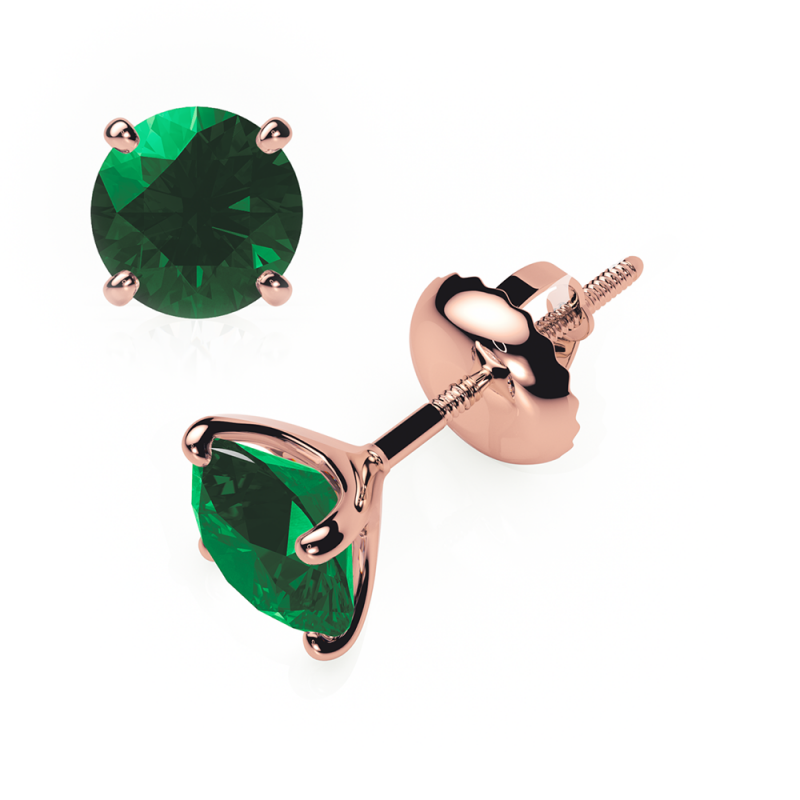 Emerald Earrings 0.20 CTW Studs 4 CLAW 18K Rose Gold - SCREW