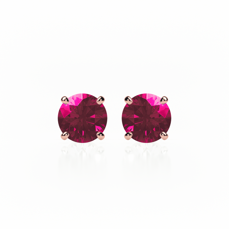 Ruby Earrings 0.20 CTW Studs 4 CLAW 18K Rose Gold - SCREW