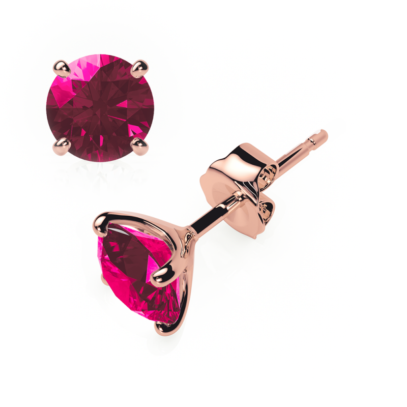 Ruby Earrings 0.20 CTW Studs 4 CLAW 18K Rose Gold - BUTTERFLY