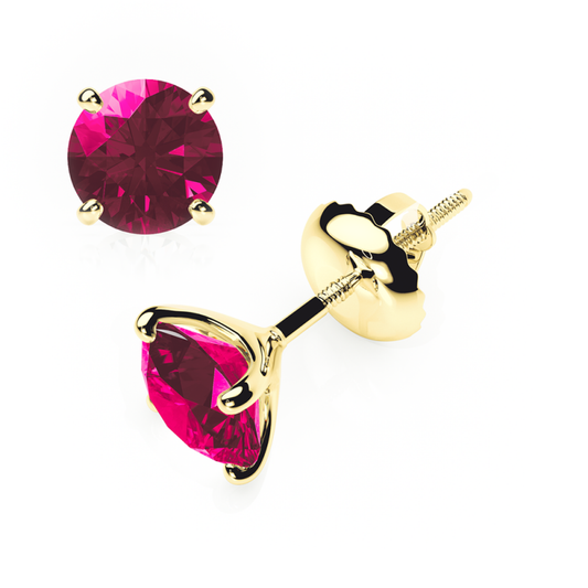 Ruby Earrings 0.20 CTW Studs 4 CLAW 18K Rose Gold - SCREW