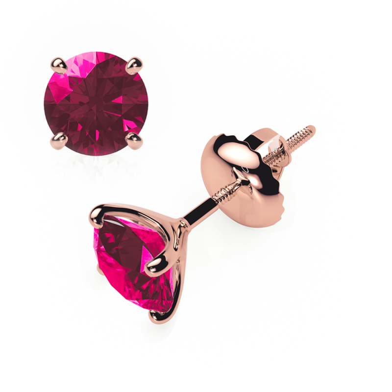 Ruby Earrings 0.20 CTW Studs 4 CLAW 18K Rose Gold - SCREW