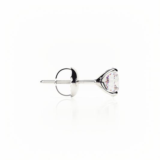 Silver earring with a clear gemstone on a white background yb jewellers screw back earrings best selling design