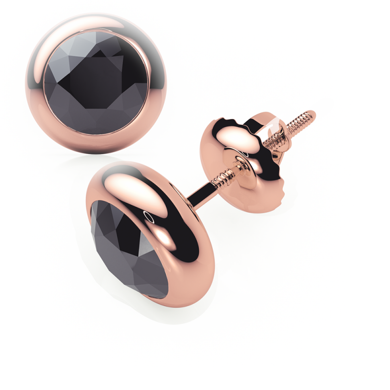 Black Diamond Earrings 0.20 CTW Studs RUBOVER 18K Rose Gold - SCREW