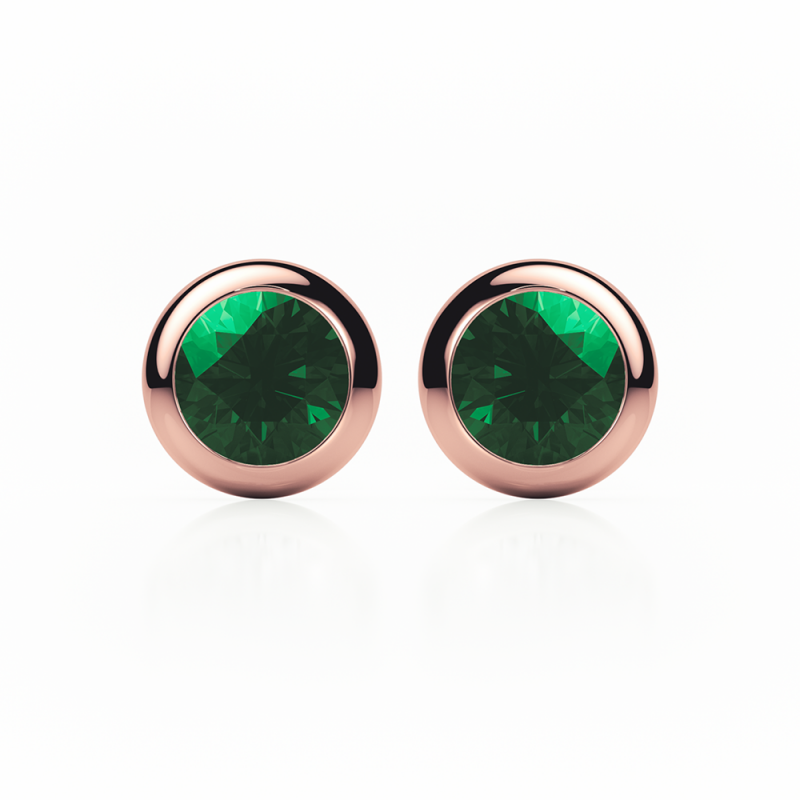 Emerald Earrings 0.20 CTW Studs RUBOVER 18K Rose Gold - SCREW
