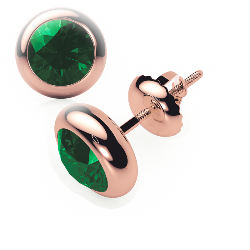 Emerald Earrings 0.20 CTW Studs RUBOVER 18K Rose Gold - SCREW