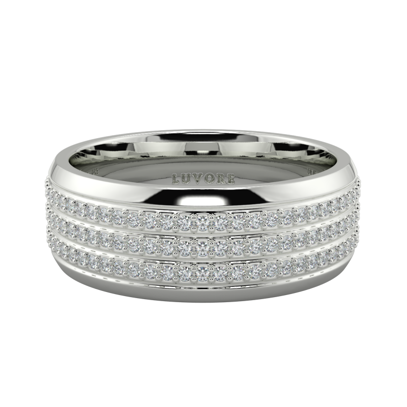 3 Row Diamond Set Wedding Band