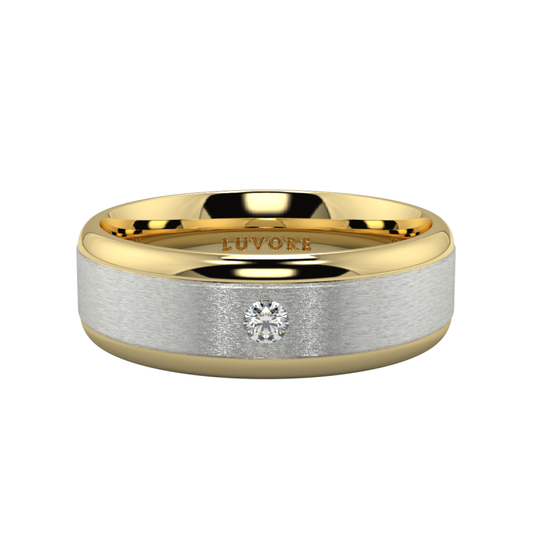 Gents Round Cut Diamond Wedding Two Tone Matte Finish Bands