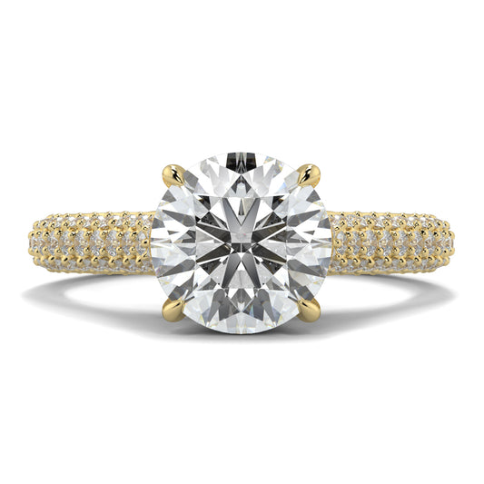 Gold ring with a large diamond on a white background Yb jewellers engagement ring straight band