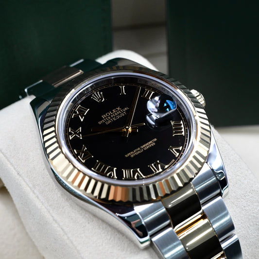 Rolex Datejust II Steel & 18K Gold Black Roman Numeral 116333 - Full Set (2018)
