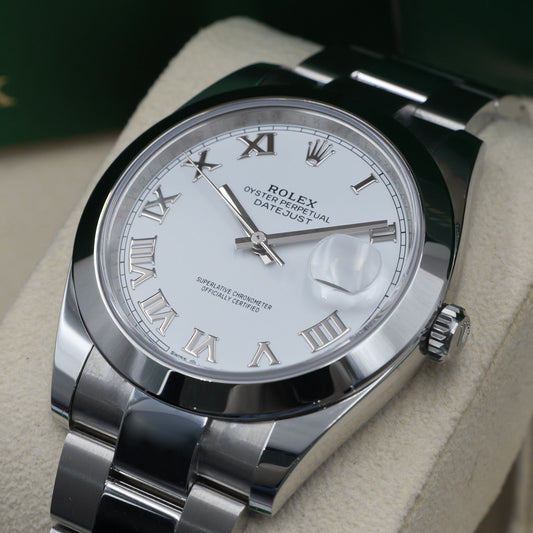 Rolex Datejust 41 White Roman Numeral Dial Smooth Bezel 126300 - Full Set (2024)