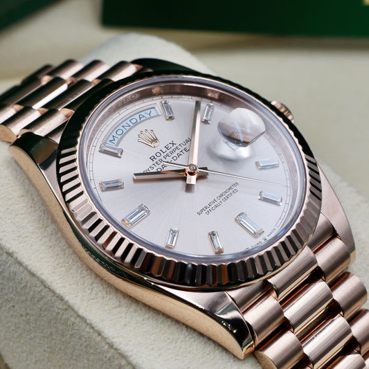 Rolex Day-Date 40 Sundust Baguette Dial 228235 - Full Set (2022)