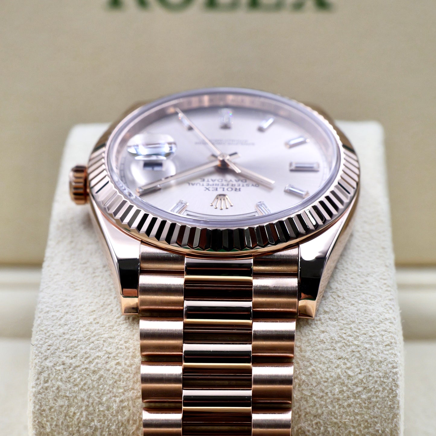 Rolex Day-Date 40 Sundust Baguette Dial 228235 - Full Set (2022)