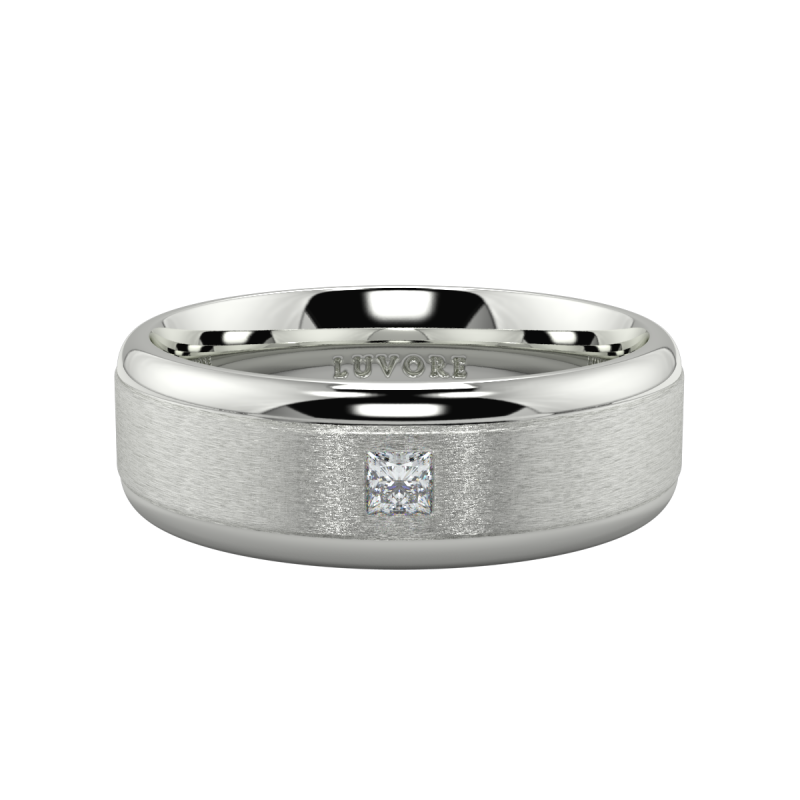 Gents Square Princess Cut Diamond Wedding Two Tone Matte Finish Bands