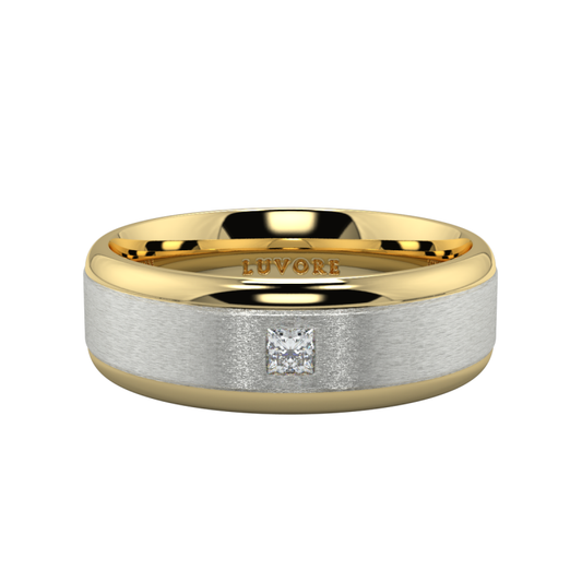 Gents Square Princess Cut Diamond Wedding Two Tone Matte Finish Bands
