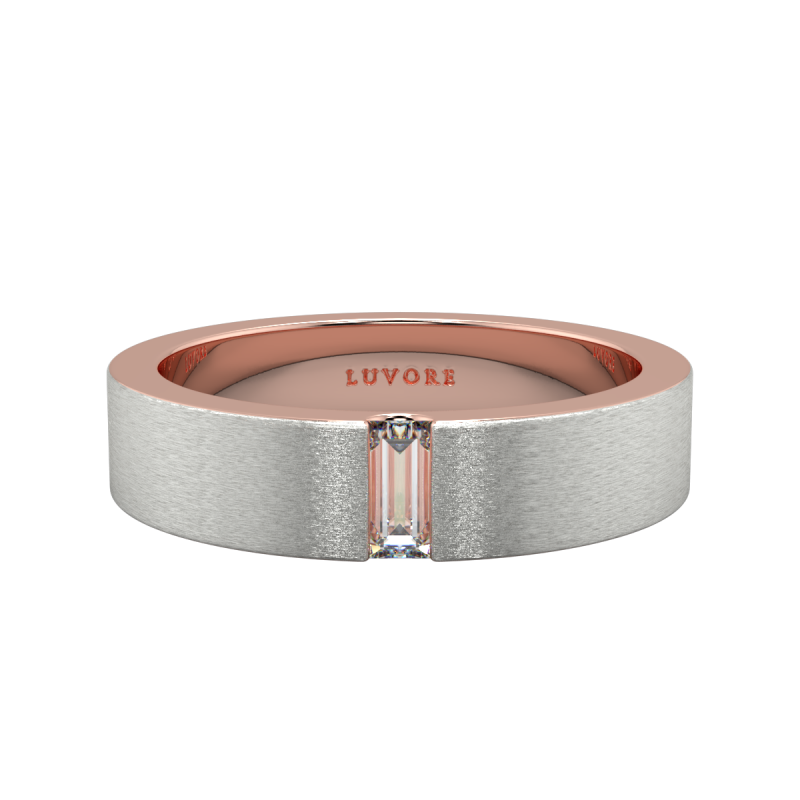 Gents Emerald Cut Diamond Wedding Two Tone Matte Finish Bands