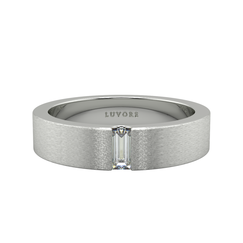 Gents Emerald Cut Diamond Wedding Two Tone Matte Finish Bands