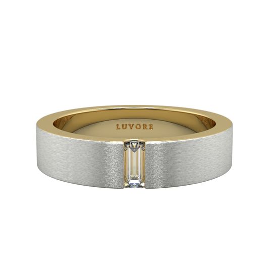 Gents Emerald Cut Diamond Wedding Two Tone Matte Finish Bands