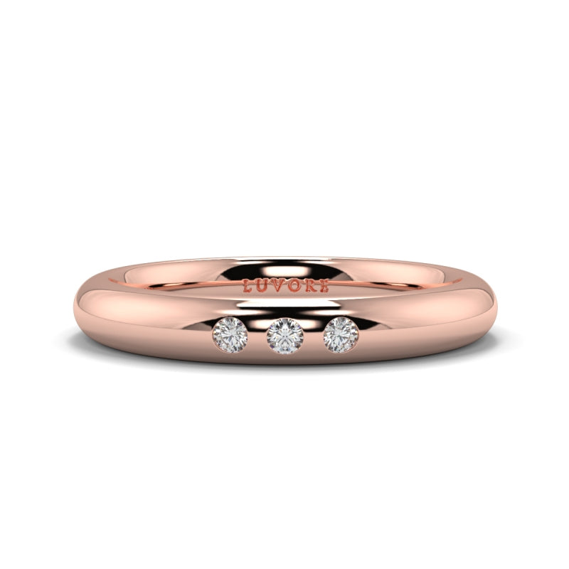 Wedding Band Diamond Set 3 Stones Rounded Court Shape Gents And Ladies