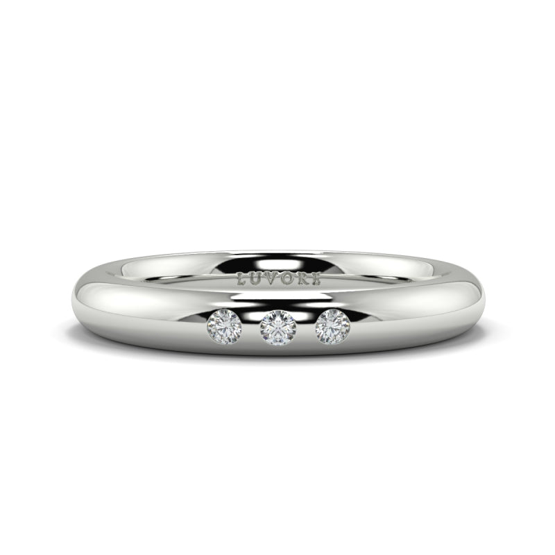 Wedding Band Diamond Set 3 Stones Rounded Court Shape Gents And Ladies