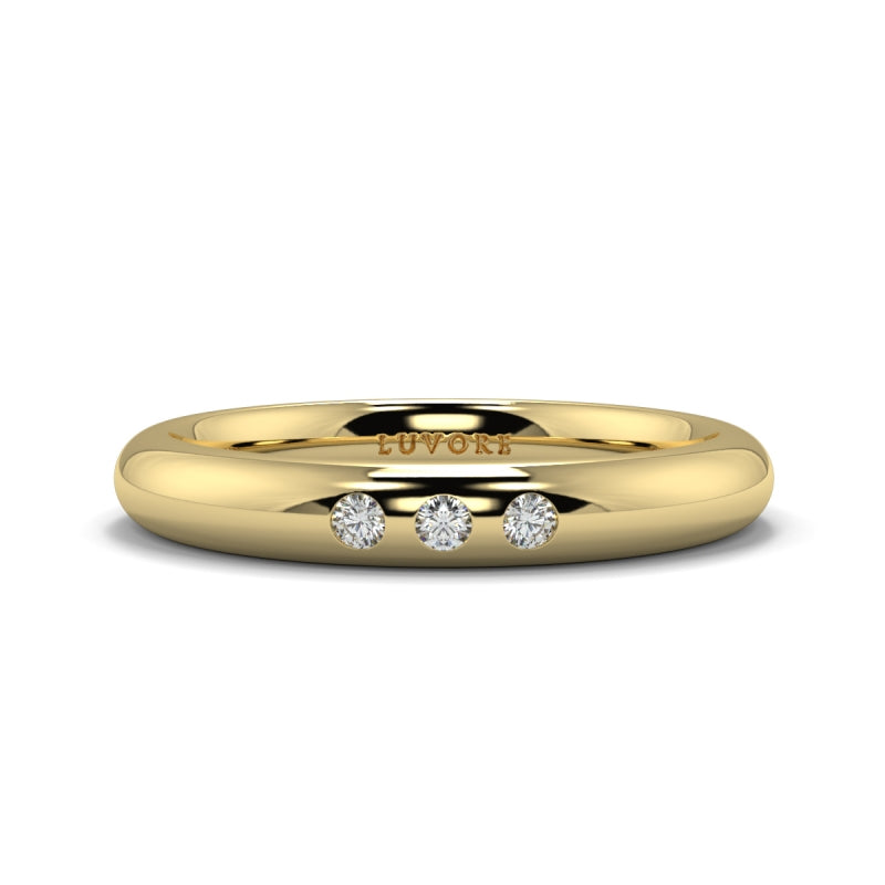 Wedding Band Diamond Set 3 Stones Rounded Court Shape Gents And Ladies