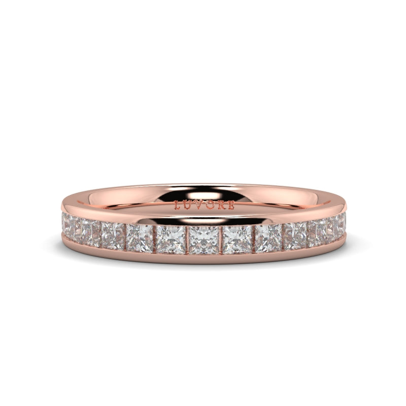 Wedding Band Diamond Set Rounded Court Shape Princess Cut Diamonds