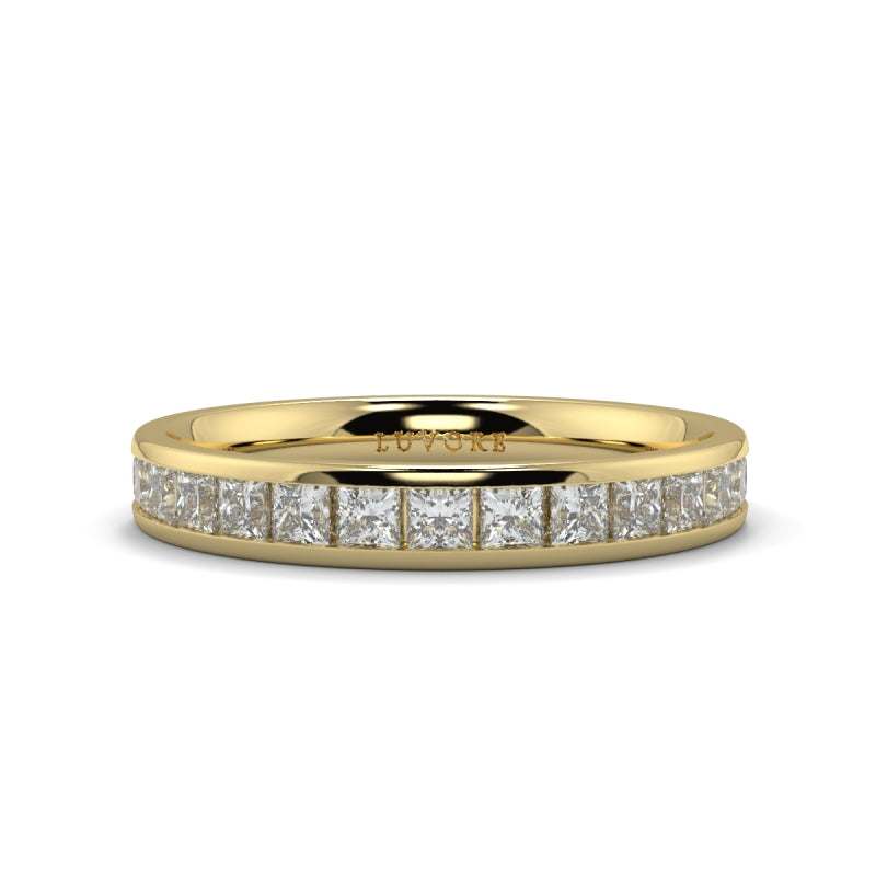 Wedding Band Diamond Set Rounded Court Shape Princess Cut Diamonds