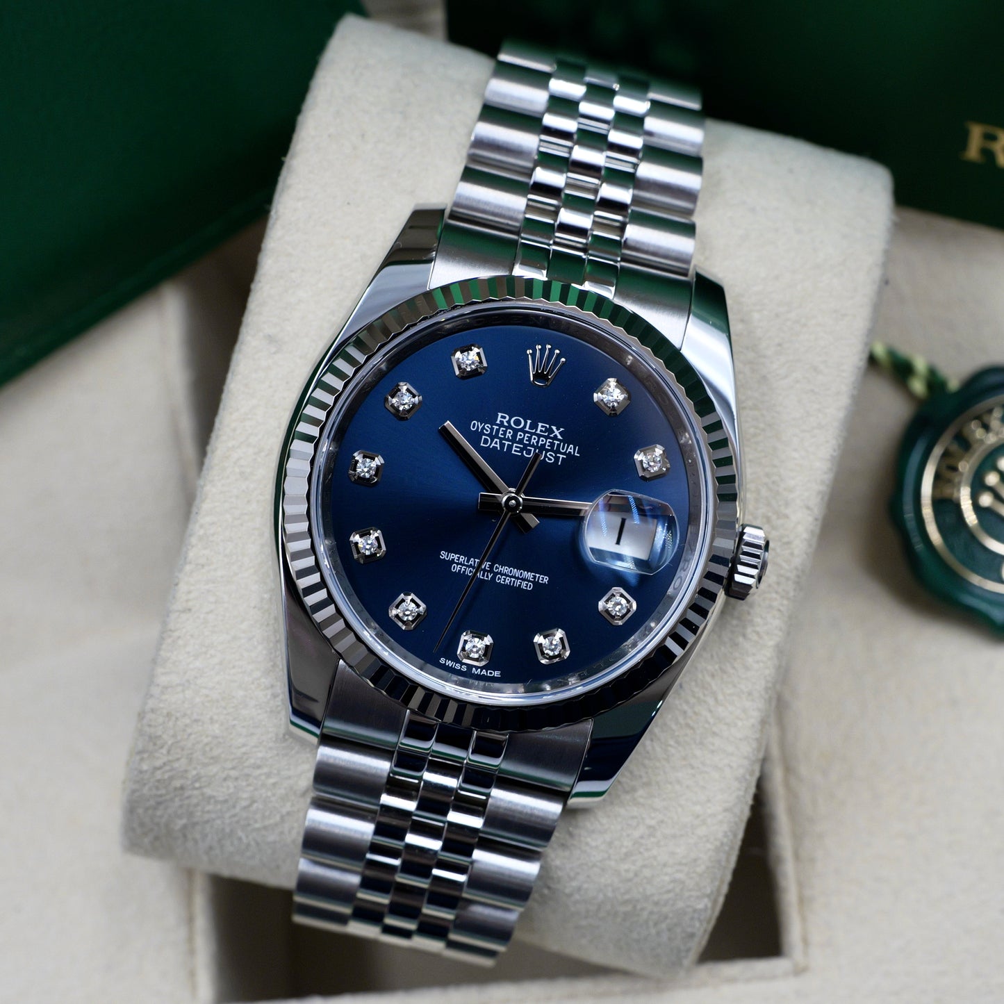 Datejust 36 Blue Diamond Dial Concealed Clasp 116234 - Full Set (2015)
