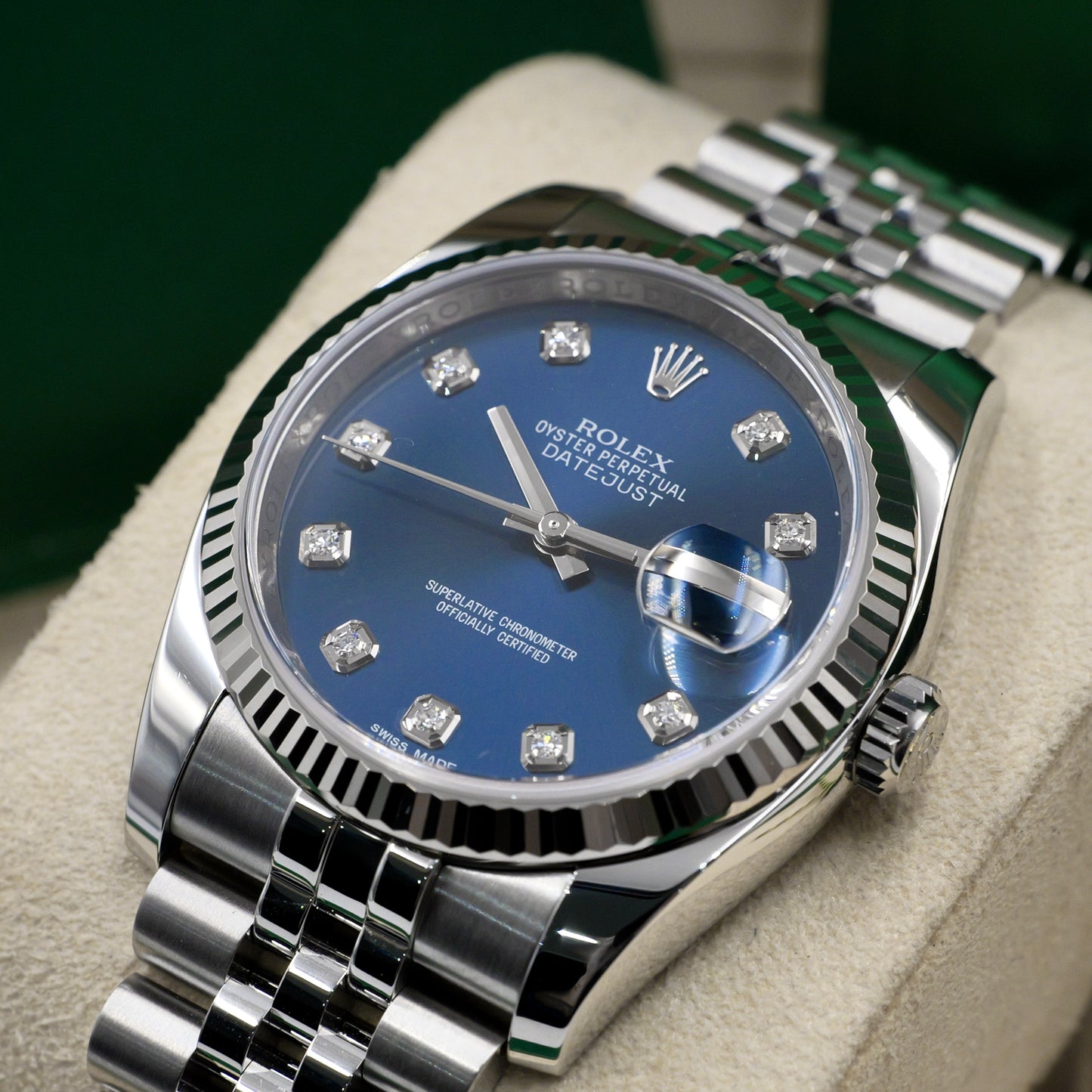 Datejust 36 Blue Diamond Dial Concealed Clasp 116234 - Full Set (2015)