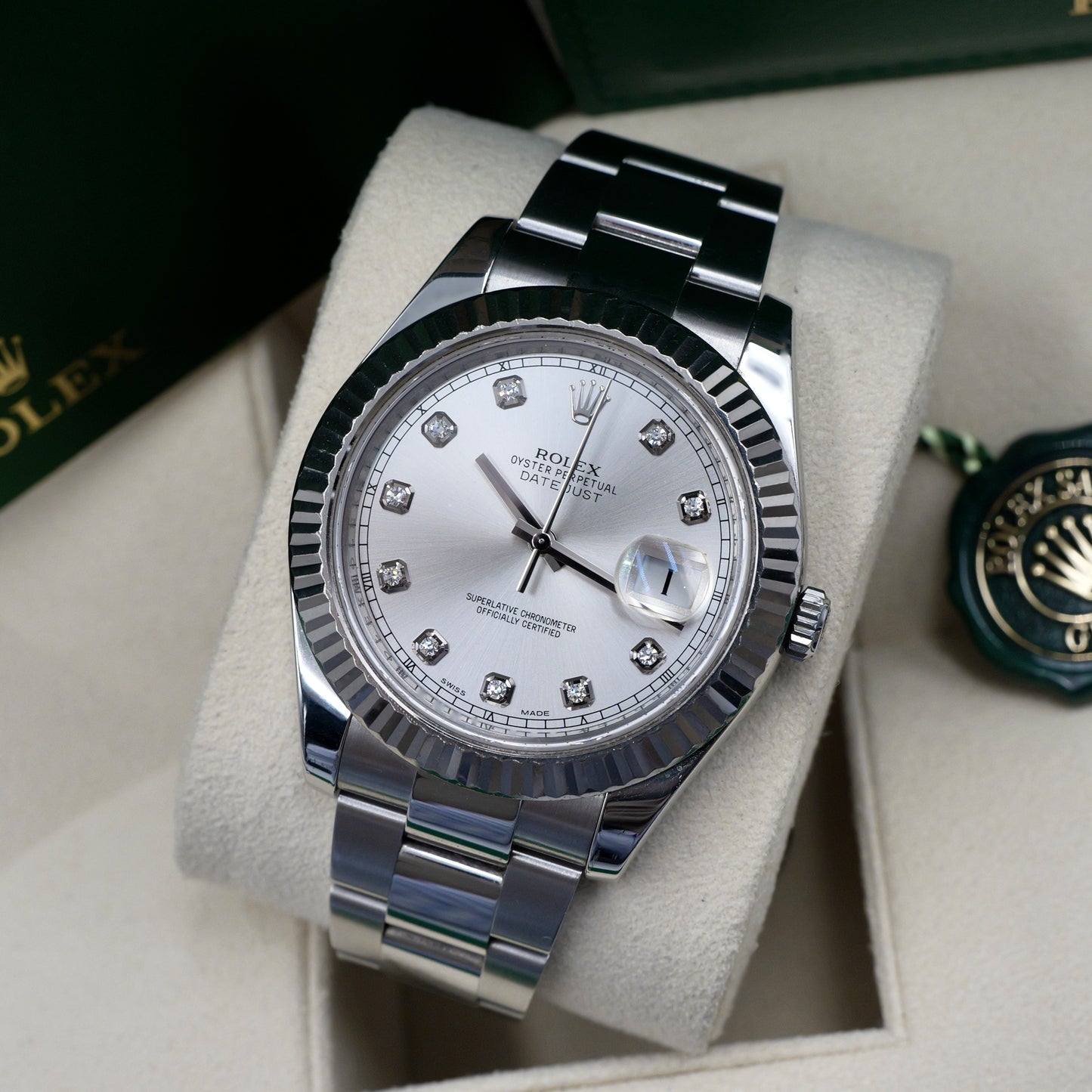 Rolex Datejust II Price on request Silver Diamond Dial 116334 - Full Set (2014)
