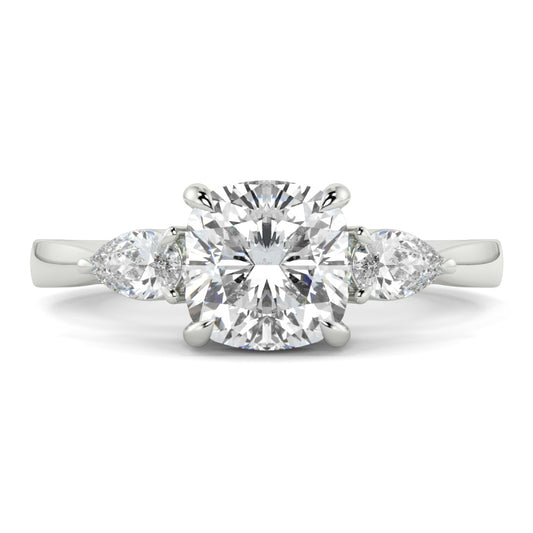 Cushion 3 Stone Pear Sides Ring