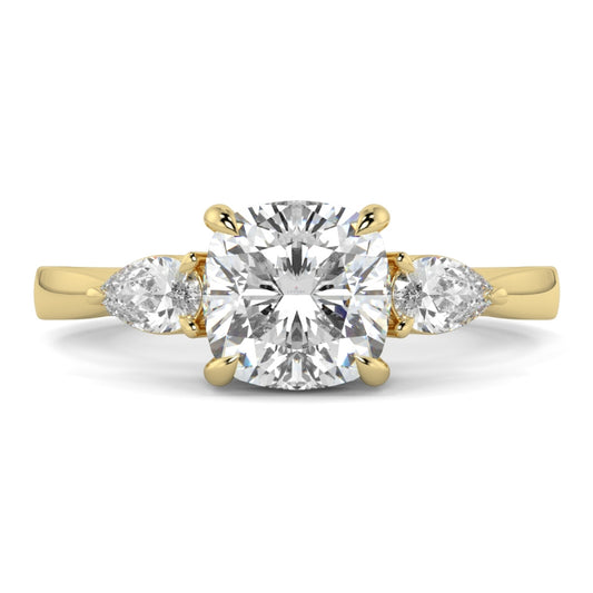 Cushion 3 Stone Pear Sides Ring