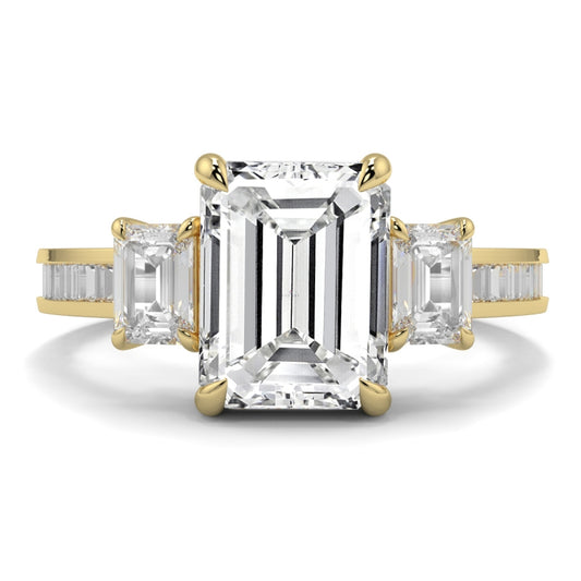 Emerald 3 Stone Baguette Sides Ring