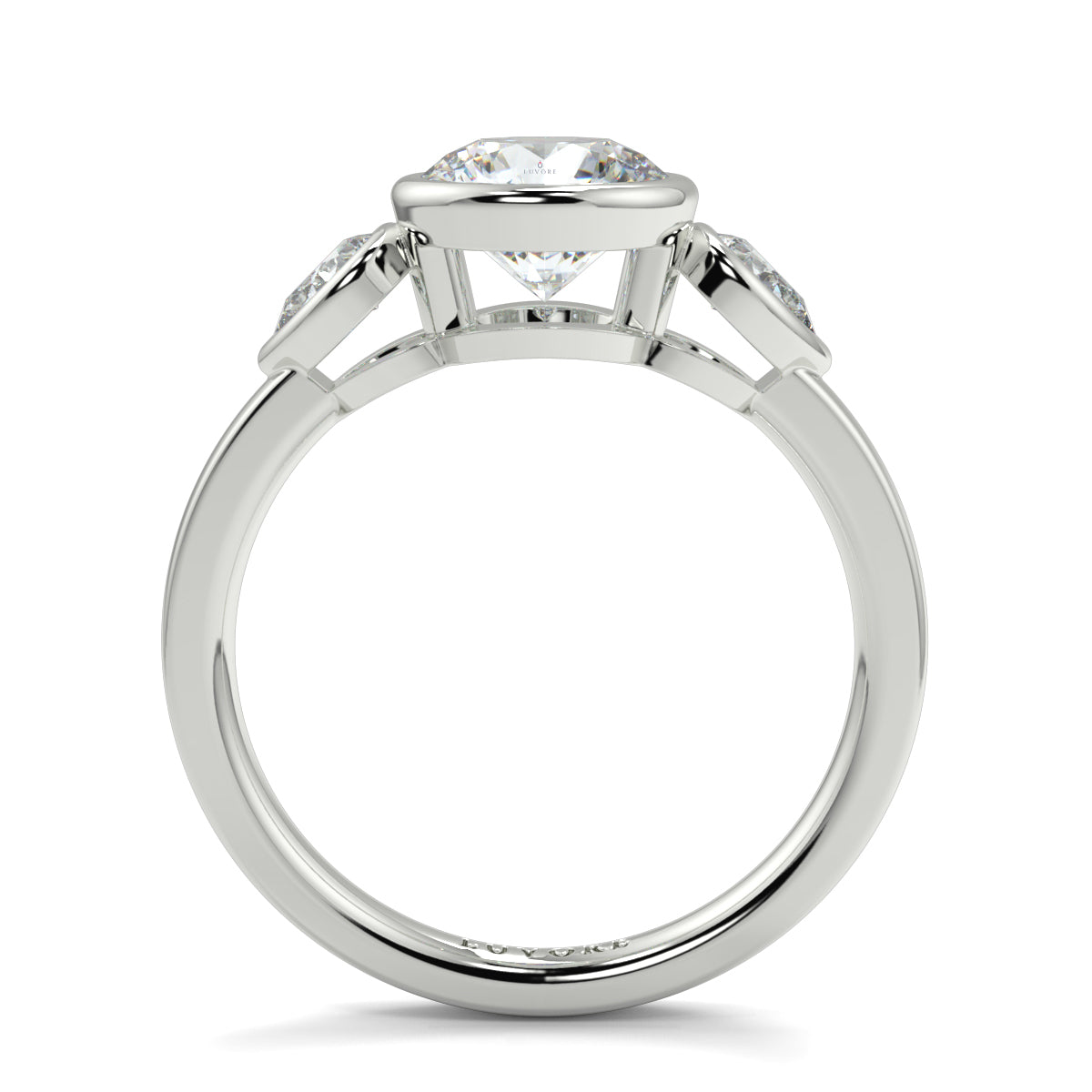 Diamond ring with a white gold band on a white background yb jewellers vintage athena ring design with 3 round diamonds best selling design and trending engagement ring 