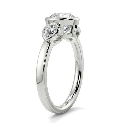 Silver ring with three diamonds on a white background yb jewellers vintage athena ring design with 3 round diamonds best selling design and trending engagement ring 