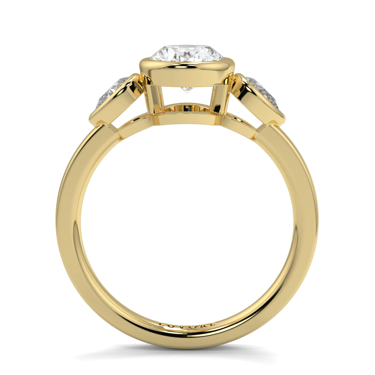 Gold ring with a diamond on a white background oval and pear diamond trilogy ring yb jewellers best selling design and engagement rings 