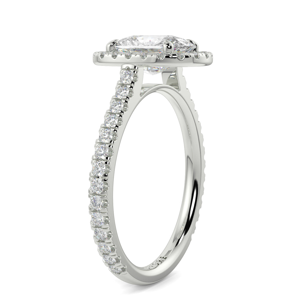 Diamond ring with a central gemstone and smaller diamonds on a white  YB Jewellers engagement ring best value background
