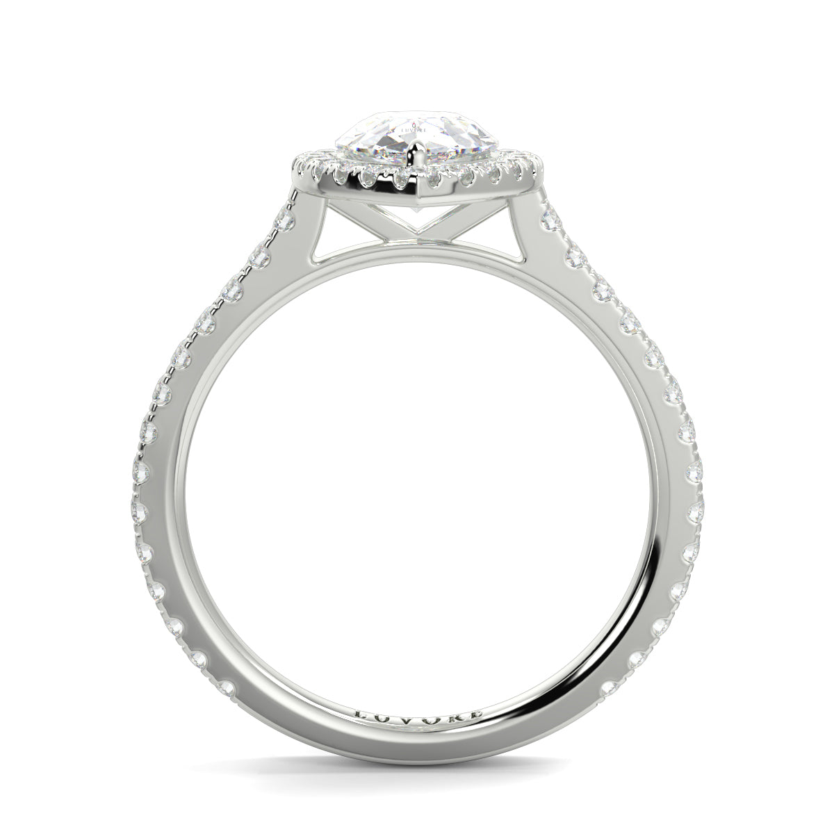 Silver ring with a diamond on a white background yb jewellers Pear engagement ring 